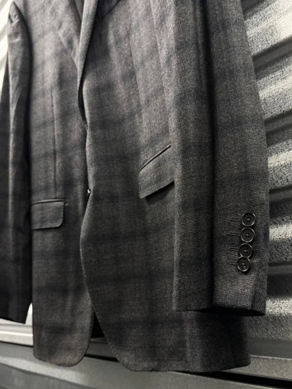 LANVIN Grey Wool Windowpane Check Sport Coat Blazer Jacket